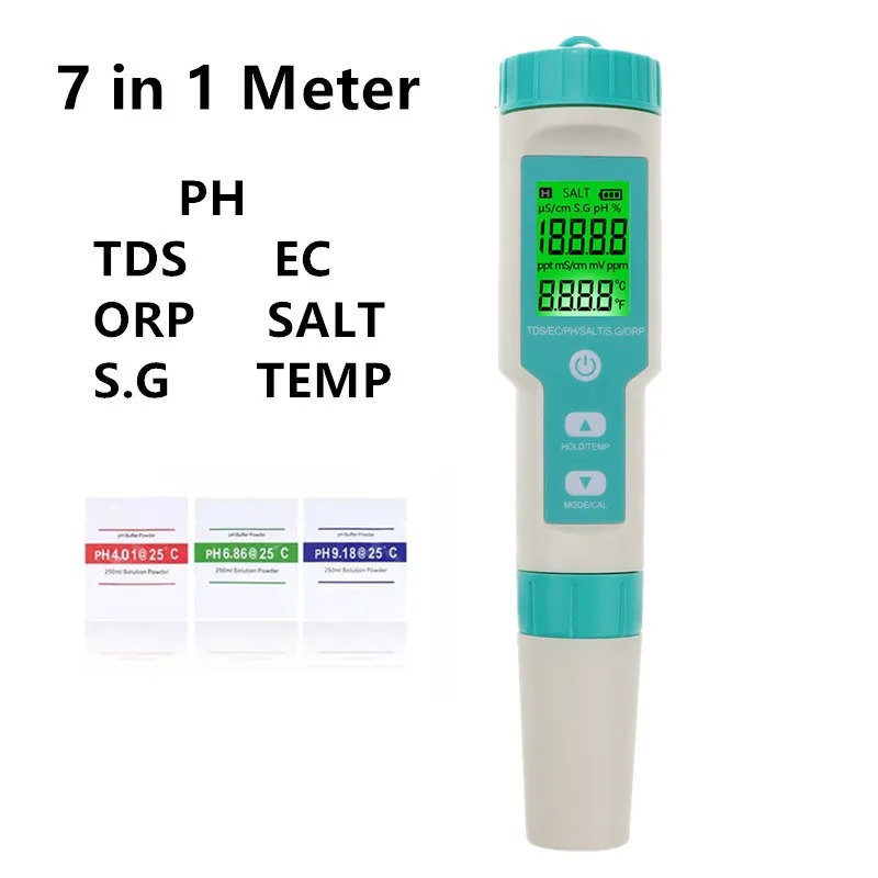 7 in 1 PH TDS EC Salinity ORP S. IP67 Water Quality Tester