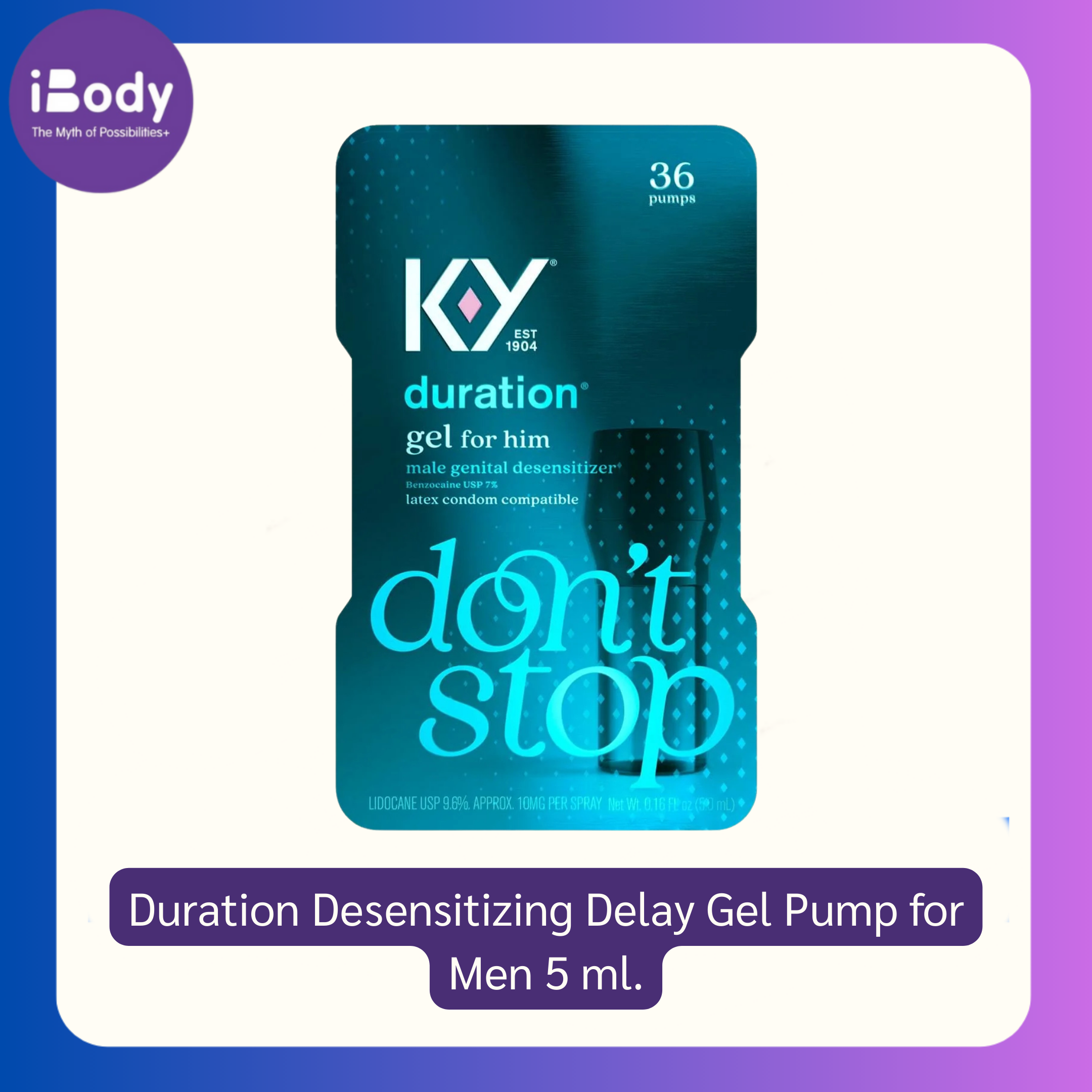 K-Y® Duration Desensitizing Delay Gel Pump for Men 5 ml เจลชะลอและควบคุมการหลั่งสำหรับผู้ชาย รักษาเวลาไคลแม็กให้ได้นานมากขึ้น