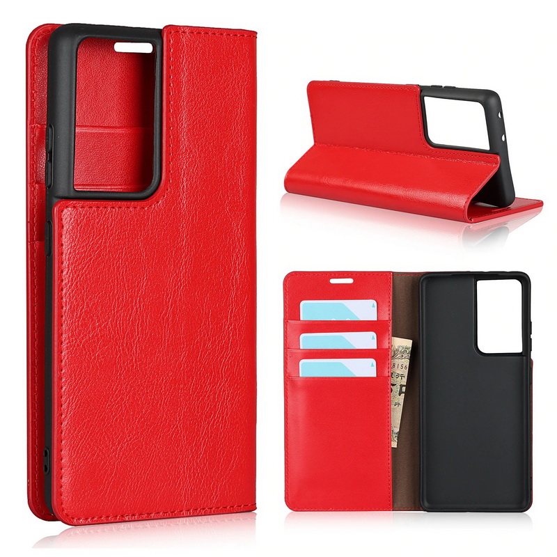 Case Samsung Galaxy S21 Ultra 5G #เคสฝาพับหนังแท้แบบกระเป๋าสตางค์คุณภาพดี Crazy Horse Genuine Leather Cover