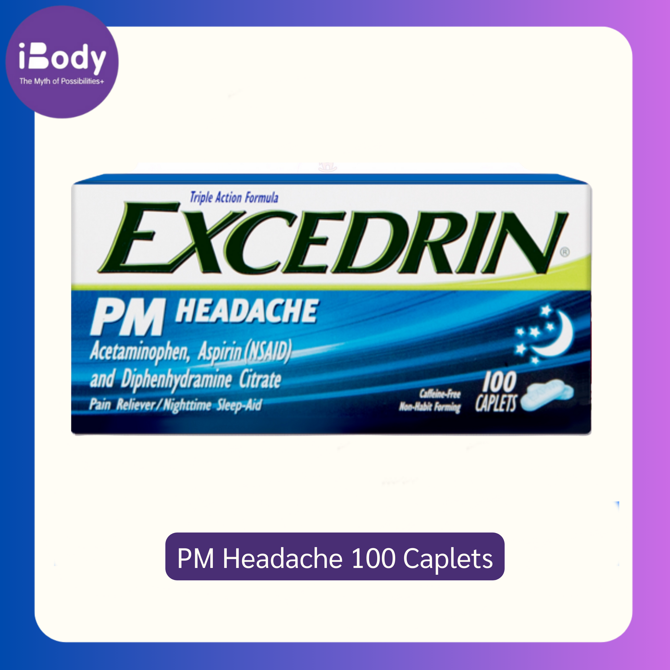 80% Sale!!! EXP.05/2025 Excedrin® PM Headache 24 /or 100 Caplets บรรเทาอาการปวดหัวตอนกลางคืน ปราศจากคาเฟอิน สำเนา