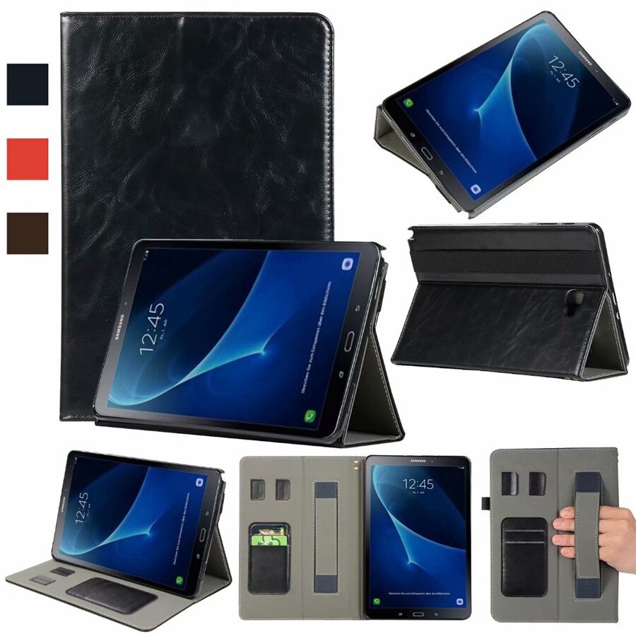 Case Samsung Galaxy Tab A 10.1 (2016) with S Pen P580 P585 #เคสฝาพับหนัง PU ผิวหนังม้ามีที่สวมนิ้ว