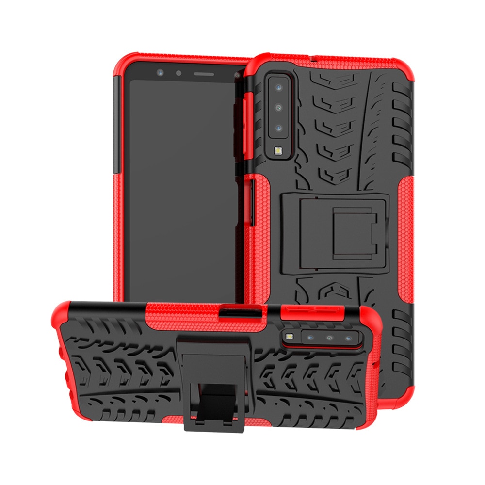 Case Samsung Galaxy A7 (2018) A750 #เคสฝาหลังกันลื่น Cool Tyre Pattern Kickstand (PC + TPU)