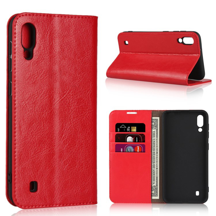 Case Samsung Galaxy A10 #เคสฝาพับแบบกระเป๋าสตางค์หนังแท้ Crazy Horse Genuine Leather Wallet Shell