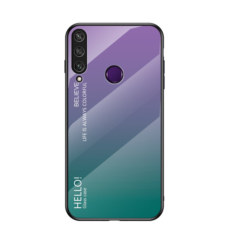 Case Huawei Y7p #เคสฝาหลัง Gradient Color Glass + PC + TPU Hybrid Case