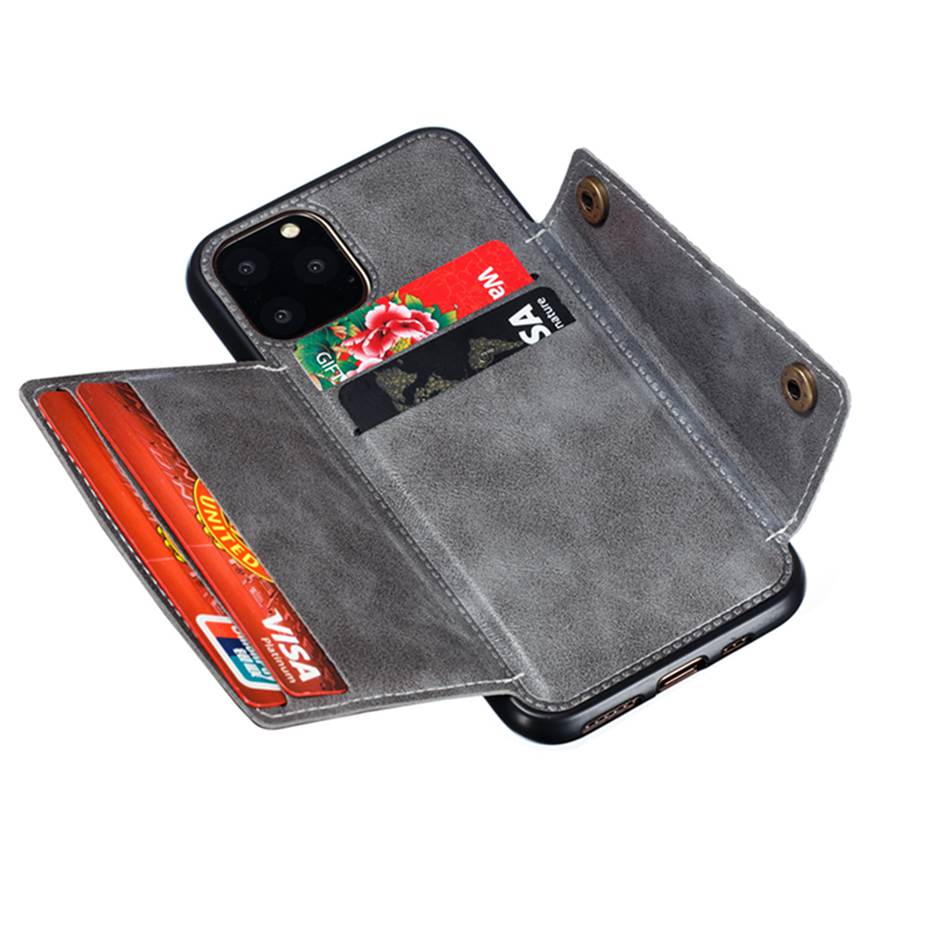 Case iPhone 11 6.1 inch #เคสฝาหลัง TPU เคลือบหนัง PU มีที่เก็บบัตร PU Leather Coated TPU Card Holder Magnetic Kickstand