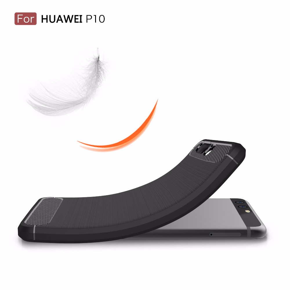 เคส Huawei P10 #เคสTPU +Carbon Fibre Brushed - สีดำ พร้อมส่ง