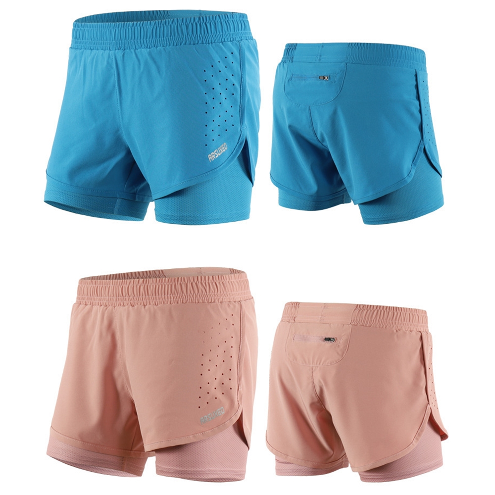 กางเกงวิ่ง ขาสั้นผู้หญิง 2-in-1 มีซับใน มีซิปกระเป๋าหลัง ARSUXEO (G7)