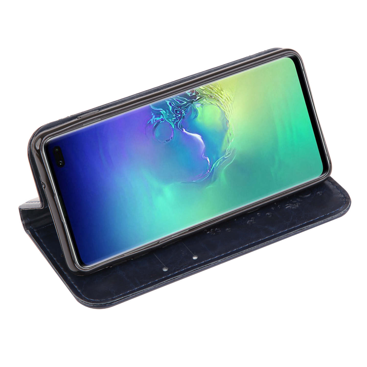 Case Samsung Galaxy S10 Plus #เคสฝาพับปั้มลายหัวใจ Imprint Heart PU Leather Stand Wallet Case