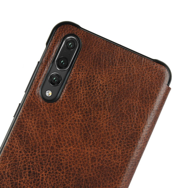 Case Huawei P20 Pro #เคสฝาพับแบบสมาร์ทมีช่องวิวแนวยาวด้านข้าง Smart View Window Cowhide Leather เคสคุณภาพดีราคาถูก
