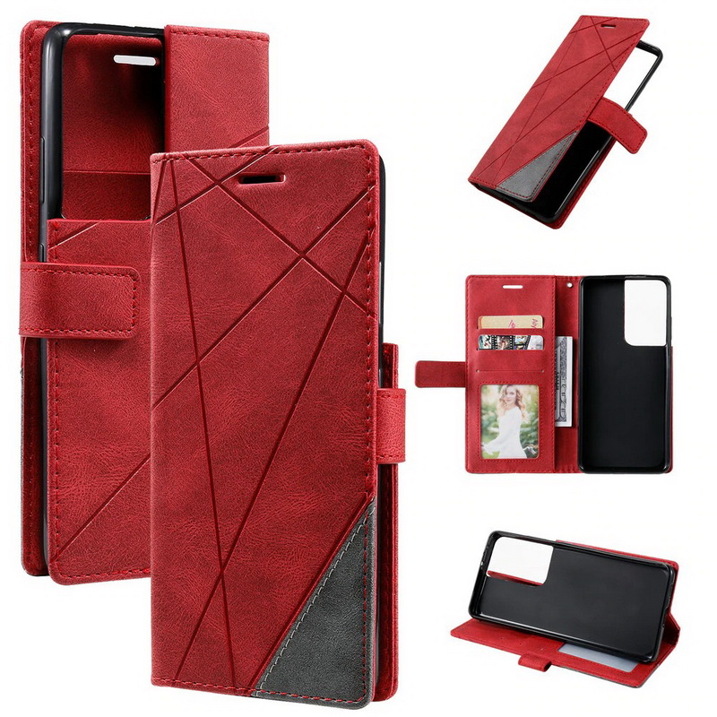 Case Samsung Galaxy S21 Ultra 5G #เคสฝาพับหนัง PU มีช่องเสียบบัตรอื่นๆในตัว Geometric Pattern Leather Card Holder Protective