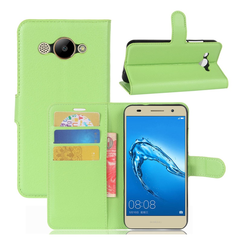 เคส Huawei Y3 (2017) #เคสแบบกระเป๋าสตางค์หนัง PU ผิวลิ้นจี่ สีสันสวยงามทันสมัย