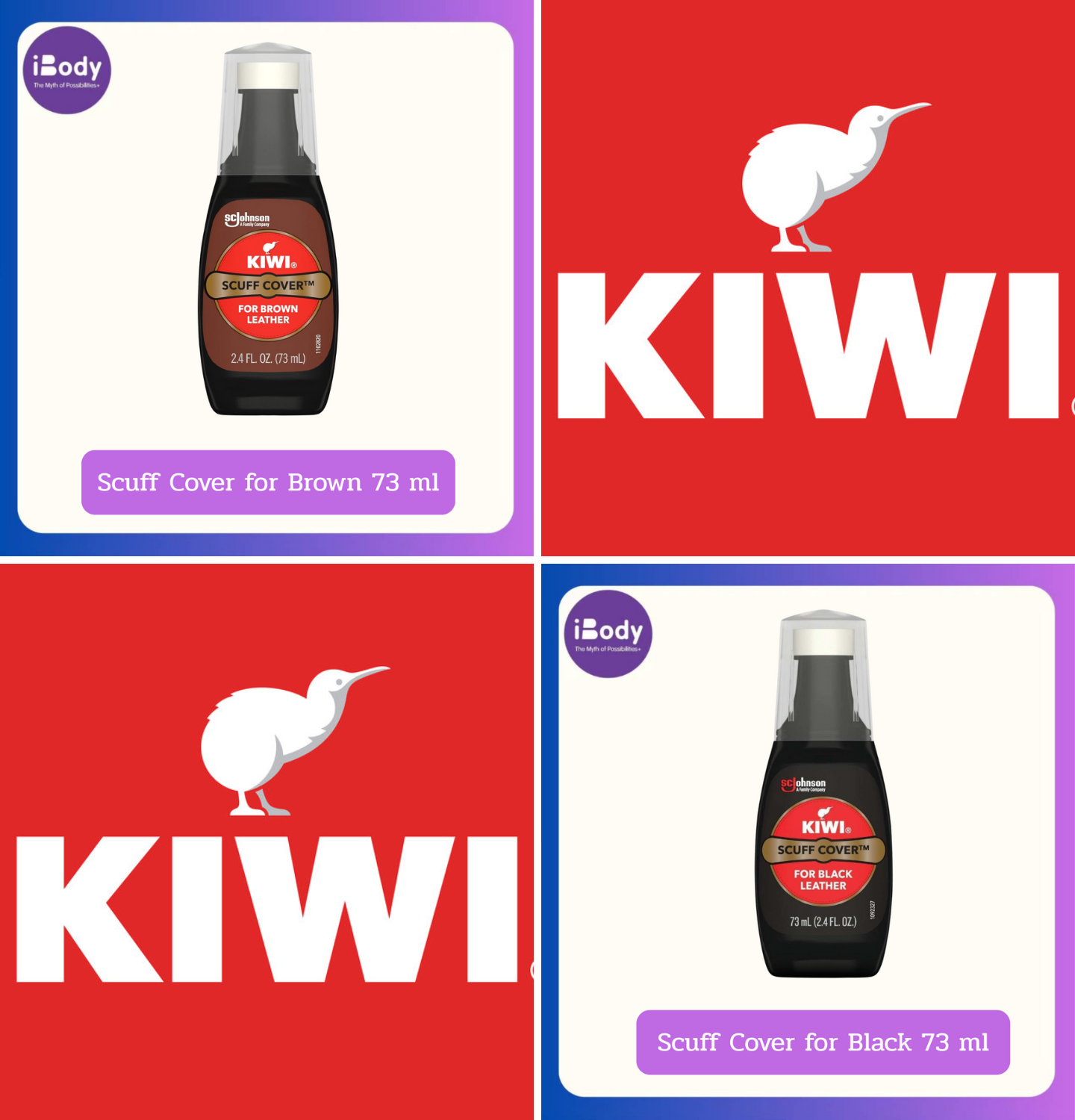 KIWI® Scuff Cover for Brown or Black Leather 73 mL กีวี น้ำยาขัดรองเท้าหนัง เคลือบเงารองเท้า พร้อมหัวฟองน้ำ