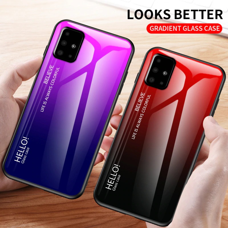 Case Samsung Galaxy M51 #เคสฝาหลัง Gradient Color Glass + PC + TPU Hybrid Case