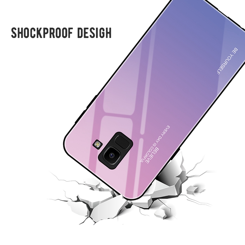 Case Samsung Galaxy A8+ (2018) #เคสฝาหลัง กระจกสีไล่โทนสี Glass + PC + TPU Hybrid Case