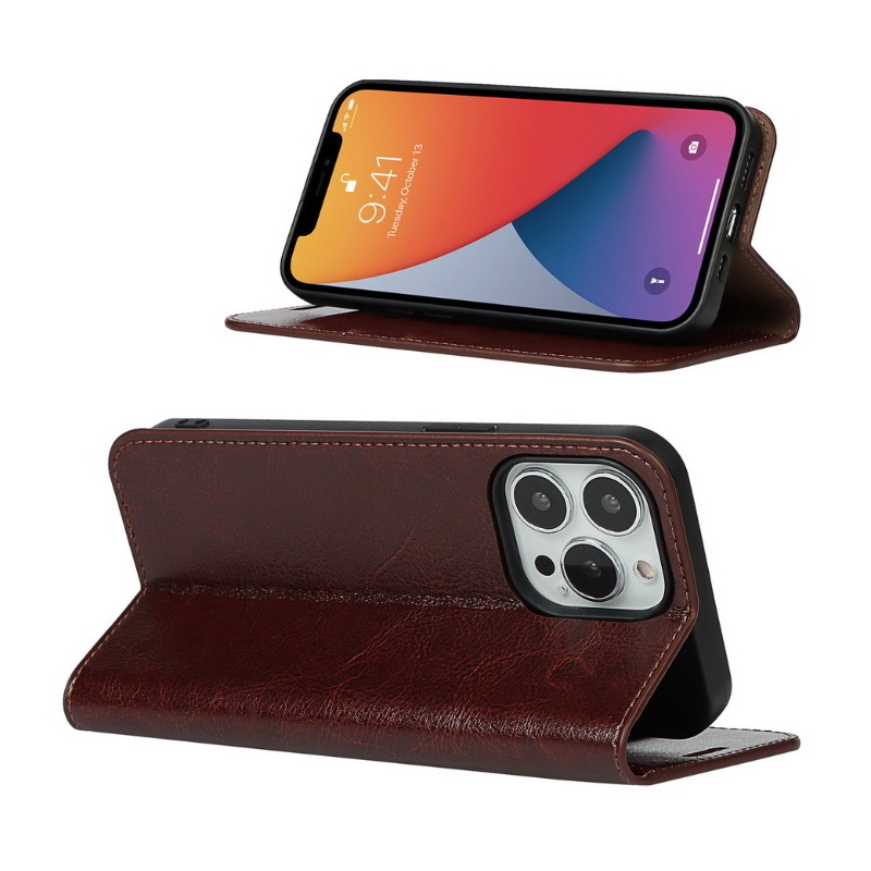 Case iPhone 16 Plus #เคสฝาพับหนังแท้แบบกระเป๋าสตางค์คุณภาพดี Crazy Horse Genuine Leather Cover