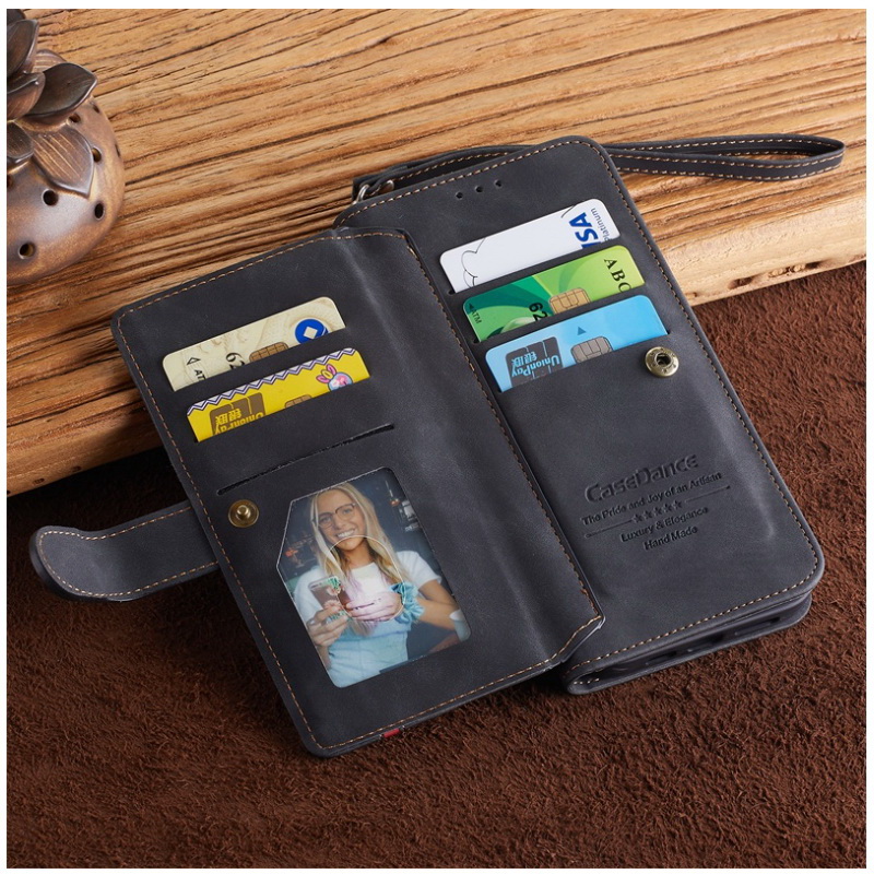 เคส iPhone 14 #เคสฝาพับหนัง PU แบบกระเป๋าสตางค์มีสายคล้องมือ มีที่เก็บบัตรหลายช่อง Retro Wallet Leather Cover Multi Ca