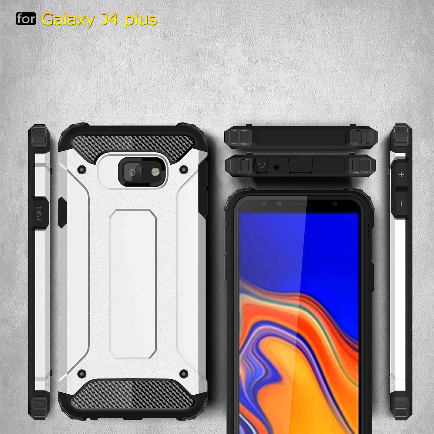 เคส Samsung Galaxy J4+ #เคสฝาหลังเกราะป้องกัน ไฮบริด พลาสติก+TPU