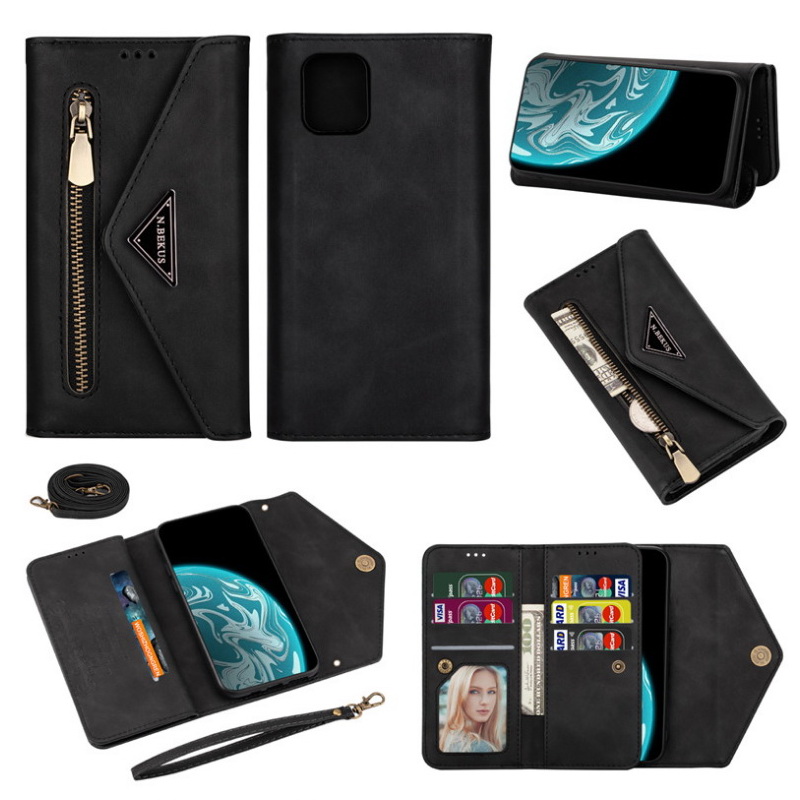 Case Samsung Galaxy Note 20 / Note 20 5G #เคสฝาพับแบบกระเป๋าสตางค์ช่องใส่บัตรหลายช่องพร้อมสายคล้อง Multi-slot Wallet Zippered Envelope Flip Leather