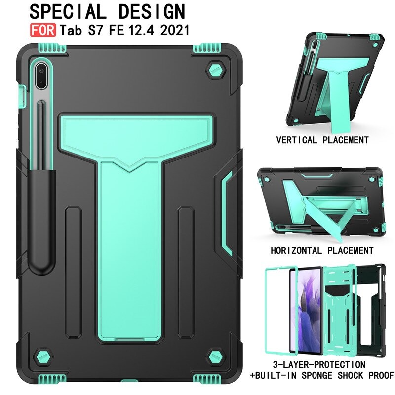 เคส Samsung Galaxy Tab S7 FE 12.4"(T730,T736) #เคสฝาหลังกันกระแทกมีขาตั้ง Kickstand PC Silicone Armour Defender