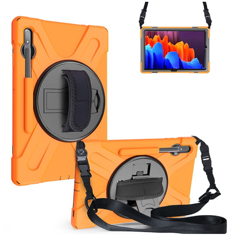 เคส Samsung Galaxy Tab S8 Plus 12.4นิ้ว (SM-X800 / SM-X806) #เคสฝาหลังกันกระแทก X-Shape 360 Degree Rotary Kickstand PC + Silicone มีสายคล้องมือ สายคล้องไหล่