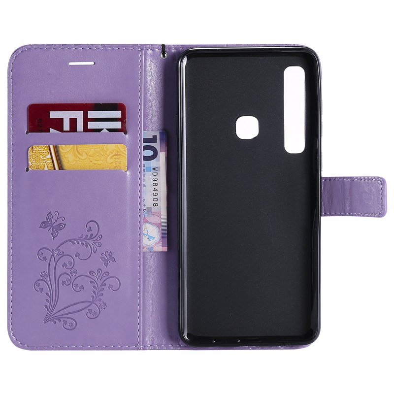 Case Samsung Galaxy A9 (2018) #เคสฝาพับหนัง PU Imprint Butterflies Pattern