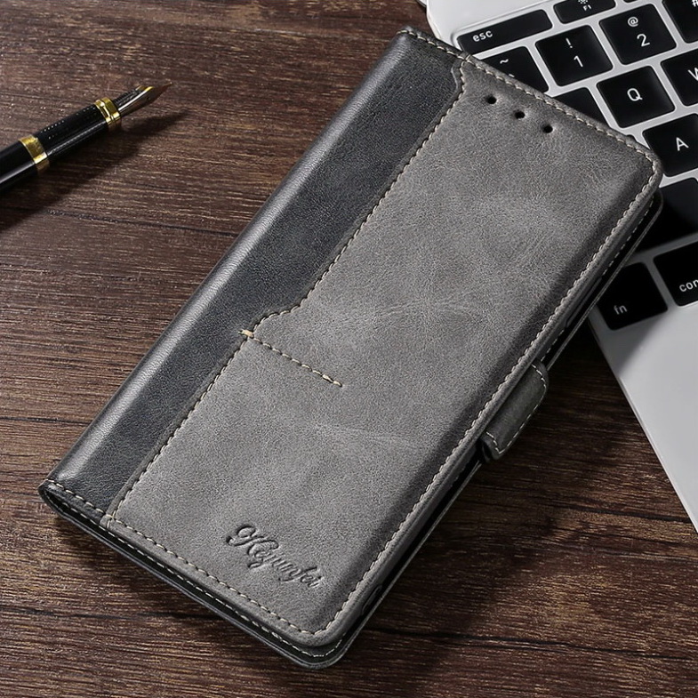 เคส Samsung Galaxy S10+#เคสฝาพับปกหนังสไตล์วินเทจแบบกระเป๋าสตางค์ออกแบบสีทูโทน Flip Leather Case