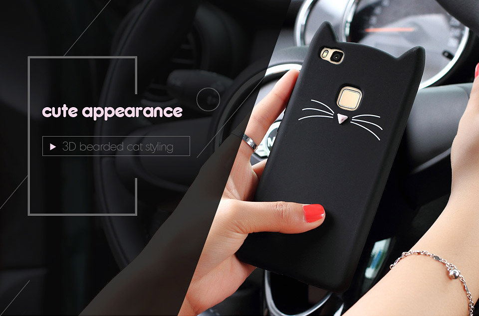 Case Huawei P9 Lite เคสฝาหลัง3D Moustache Cat Soft Silicone Protective Cover