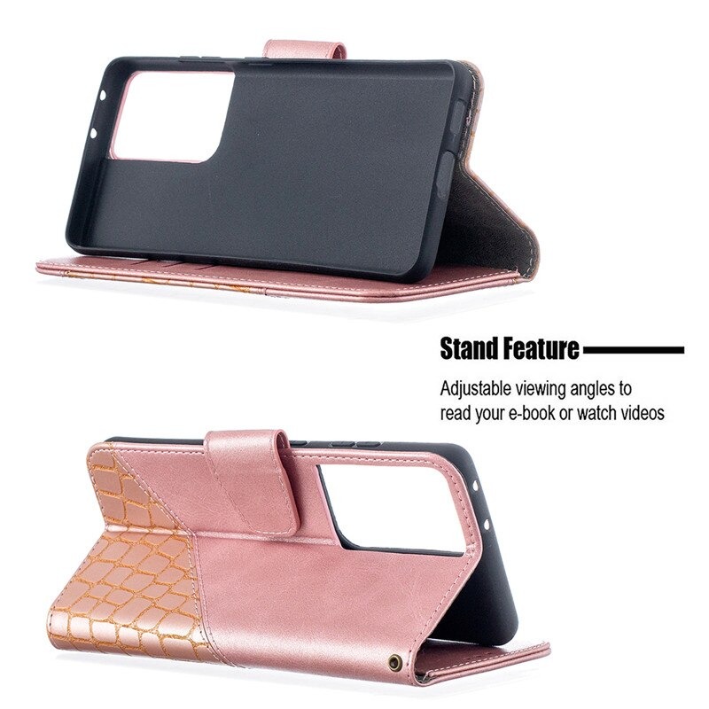 เคส Samsung Galaxy S21 Ultra 5G #เคสฝาพับหนัง PU ลายนูนมีช่องเสียบบัตร Luxury Crocodile Texture Wallet Emboss Leather Stand Phone Case