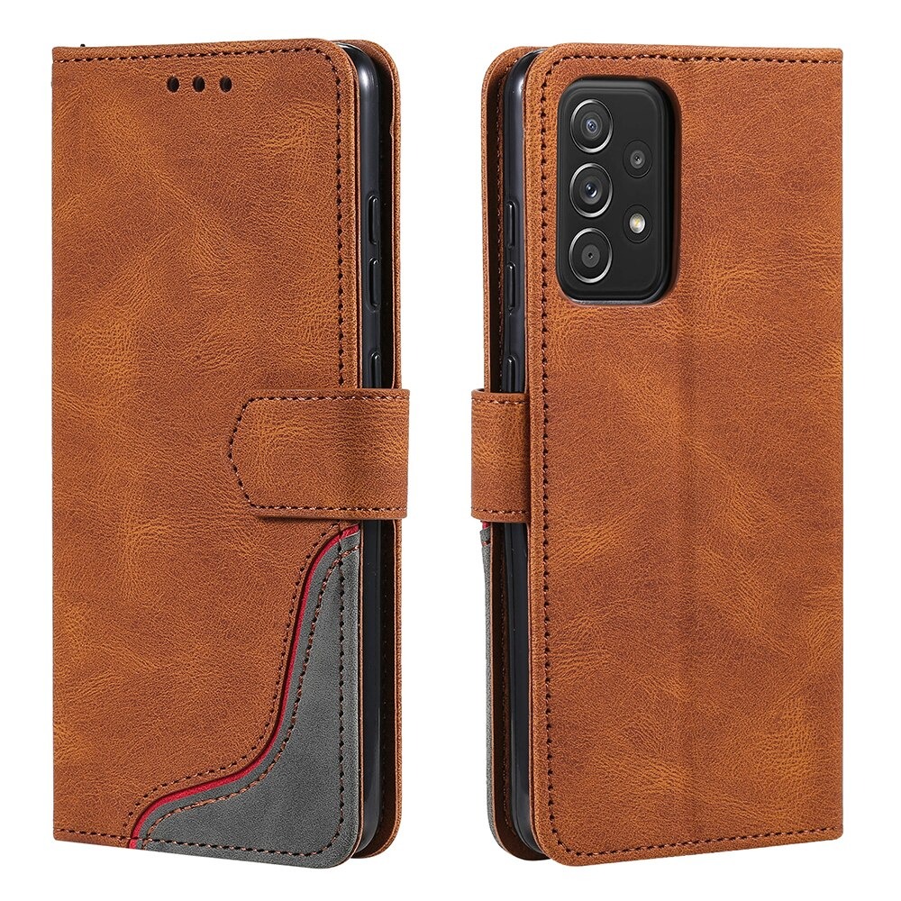 เคส Samsung Galaxy A52/A52 5G/A52s 5G #เคสฝาพับหนัง PU มีช่องเสียบบัตร Tri-color Splicing Skin-touch Feeling Protector PU Leather