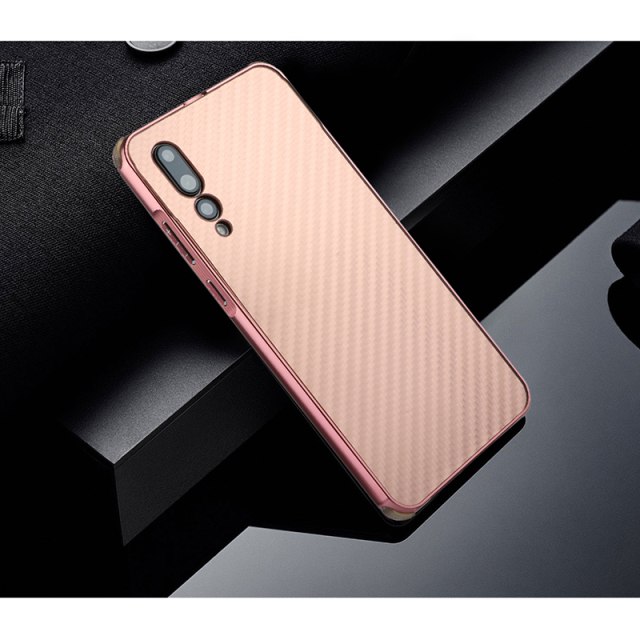 เคส Huawei P20 Pro #เคสฝาหลังกรอบโลหะ Electroplated + ฝาหลังพลาสติกผิวคาร์บอนไฟเบอร์