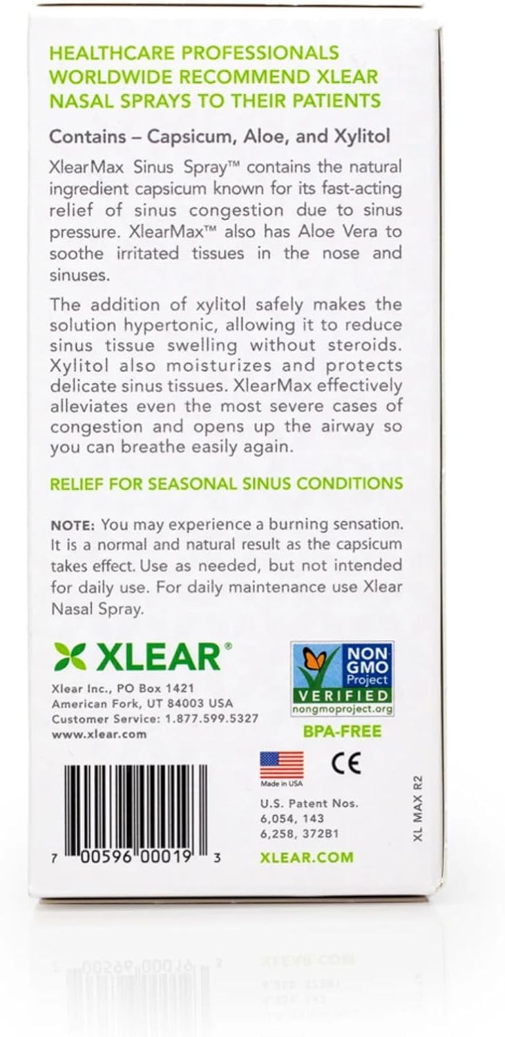 Xlear® Max with Capsium Xylitol Saline Nasal Spray Maximum Relief 45 mL สเปรย์พ่นล้างจมูก ล้างไซนัส