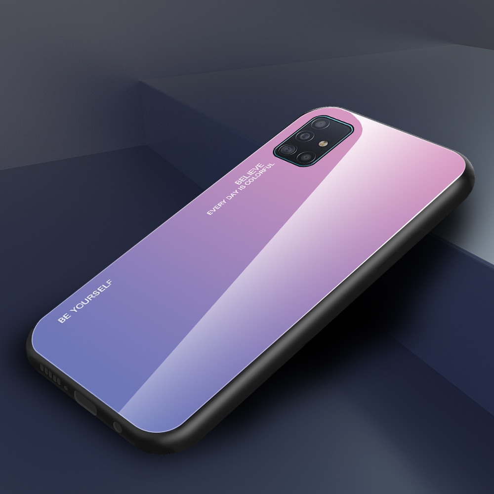 เคส Samsung Galaxy A51 #เคสฝาหลัง Gradient Color Glass + PC + TPU Hybrid Case