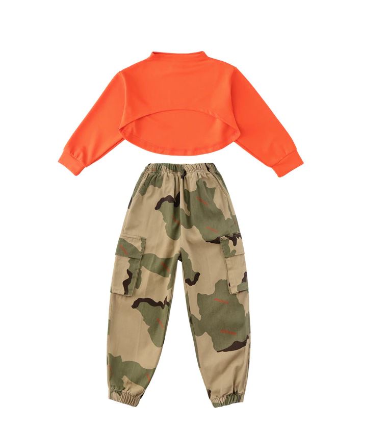 ชุดเต้นเด็ก HipHop เสื้อกับกางเกงลายทหาร