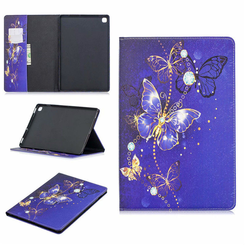 เคส Samsung Galaxy Tab S5e SM-T720 #เคสฝาพับหนัง PU พิมพ์ลาย Pattern Printing Wallet ลายน่ารักๆ ลาย Purple Butterflies