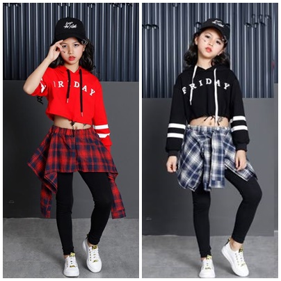 ชุดเต้นเด็กหญิง สไตล์ฮิปฮอปกระโปรงสก็อต