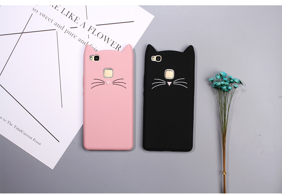 Case Huawei P9 Lite เคสฝาหลัง3D Moustache Cat Soft Silicone Protective Cover
