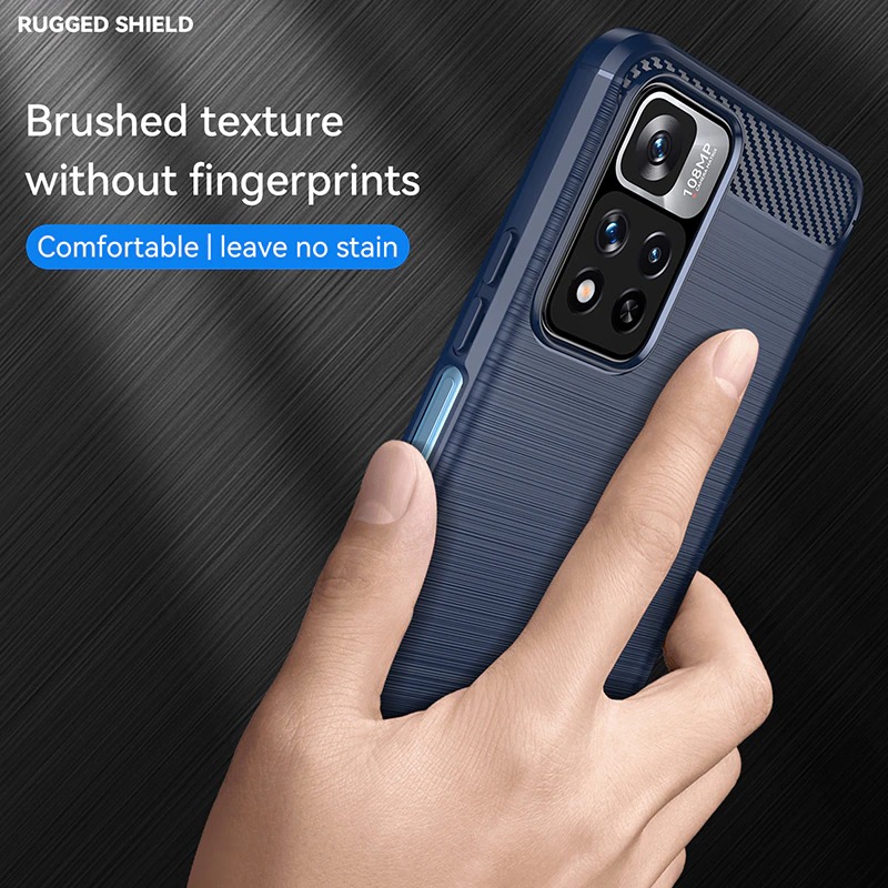 Case Redmi Note 11 / Redmi Note 11S #เคสฝาหลังตกแต่งคาร์บอนไฟเบอร์ ผิวขัดแปรง Brushered TPU Back Case