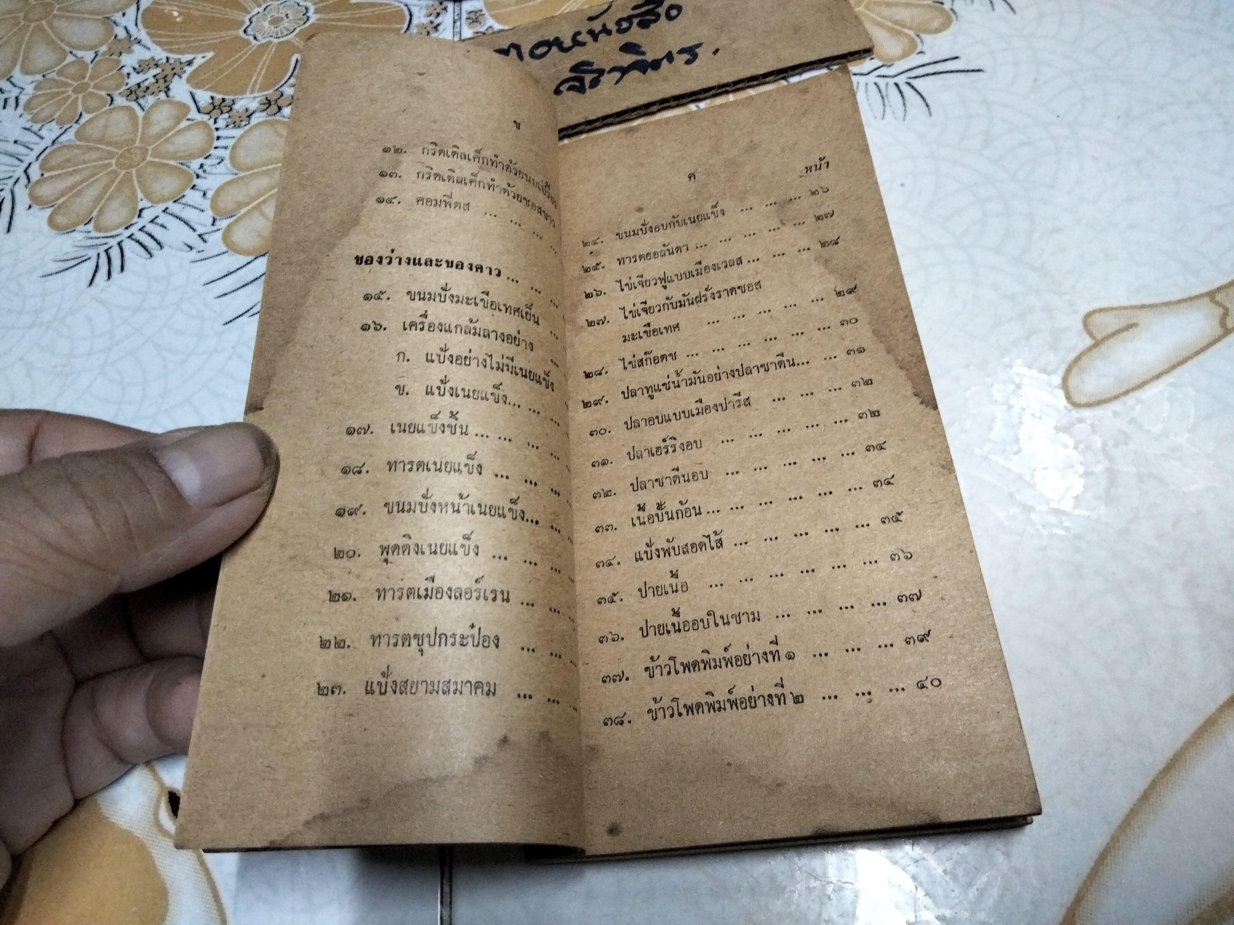 ตำราอาหารและของแกล้ม โดย หม่อมเจ้าสิบพันพารเสนอ โสณกุล ...อภินันทนาการแก่ผู้ซื้อ"รุ้งทอง" **สินค้าหมด**