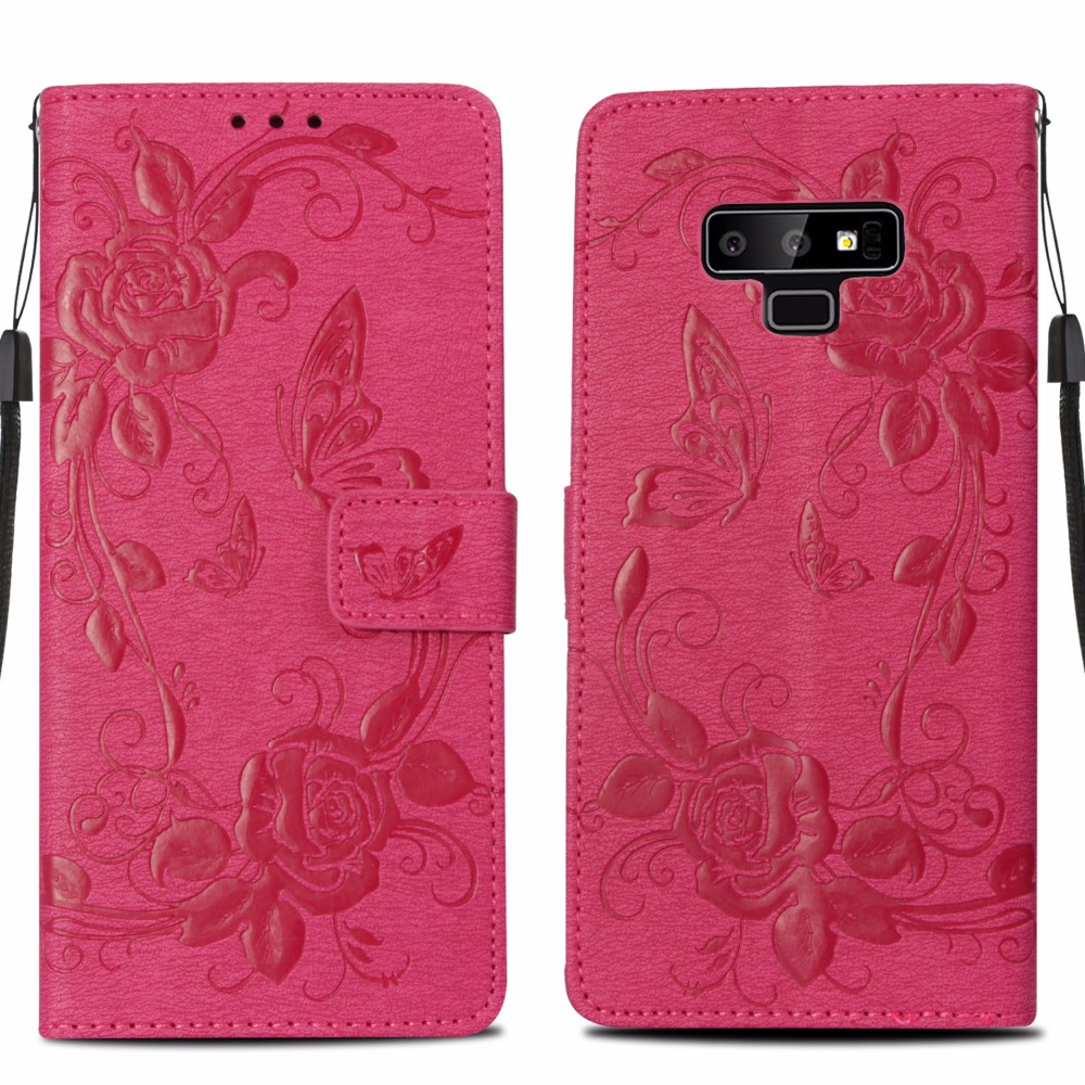 Case Samsung Galaxy Note 9 #เคสฝาพับลายดอกไม้ผีเสื้อ Imprint Butterfly Flower Wallet