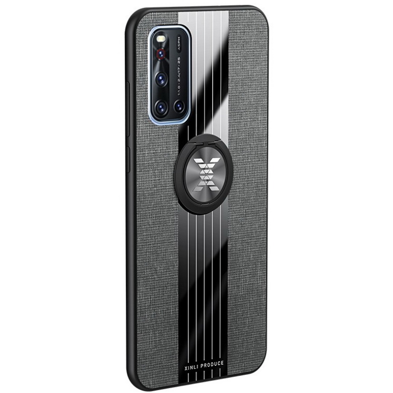 Case Vivo V19 #เคสฝาหลังเคลือบผิวผ้ามีแหวนสวมนิ้ว TPU ไฮบริด+อะคริลิ + แหวนโลหะ
