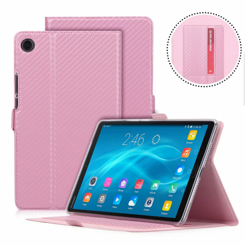 Case Huawei MediaPad M5 (8.4 นิ้ว) #เคสฝาพับลาย Carbon Fiber Texture Magnetic Leather Shell มีช่องใส่การ์ด