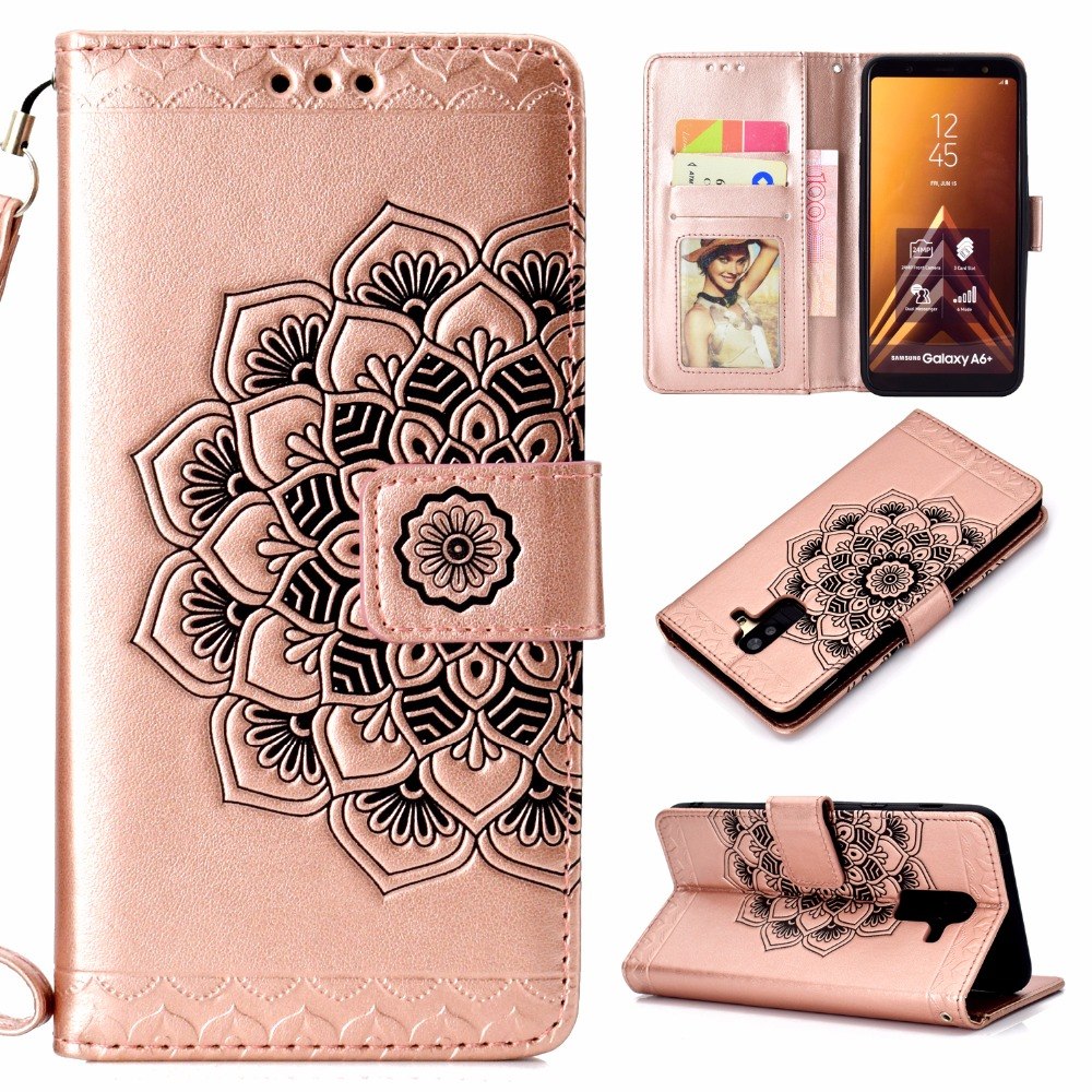 Case Samsung Galaxy A6+ (2018) #เคสฝาพับหนัง PU พิมพ์ลายแมนดาลา