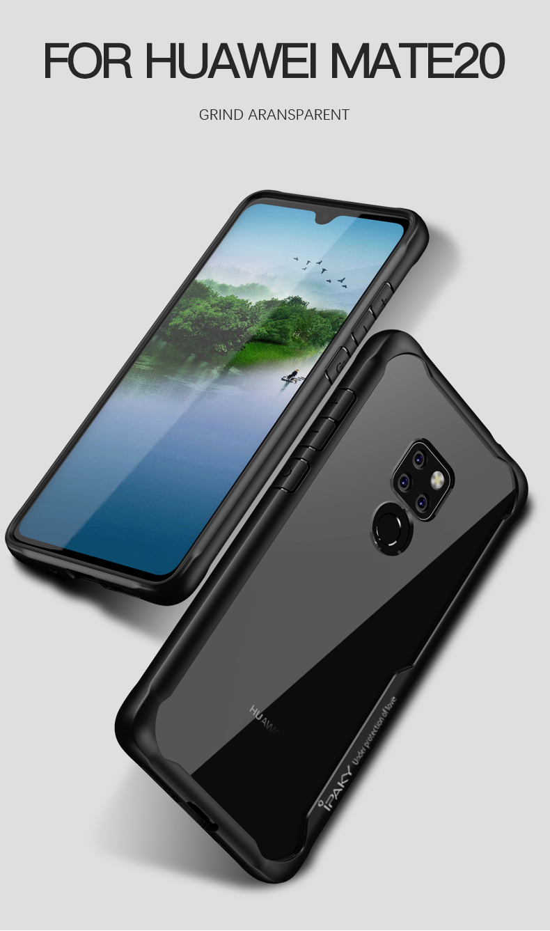 Case Huawei Mate 20 #เคสฝาหลังใสขอบทึบ IPAKY Anti-drop PC + TPU Hybrid