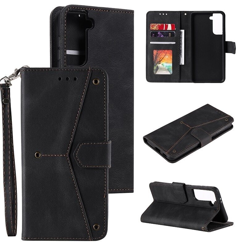 เคส Samsung Galaxy S21 #เคสฝาพับหนัง PU Splicing Stitching Stand Skin-touch Leather