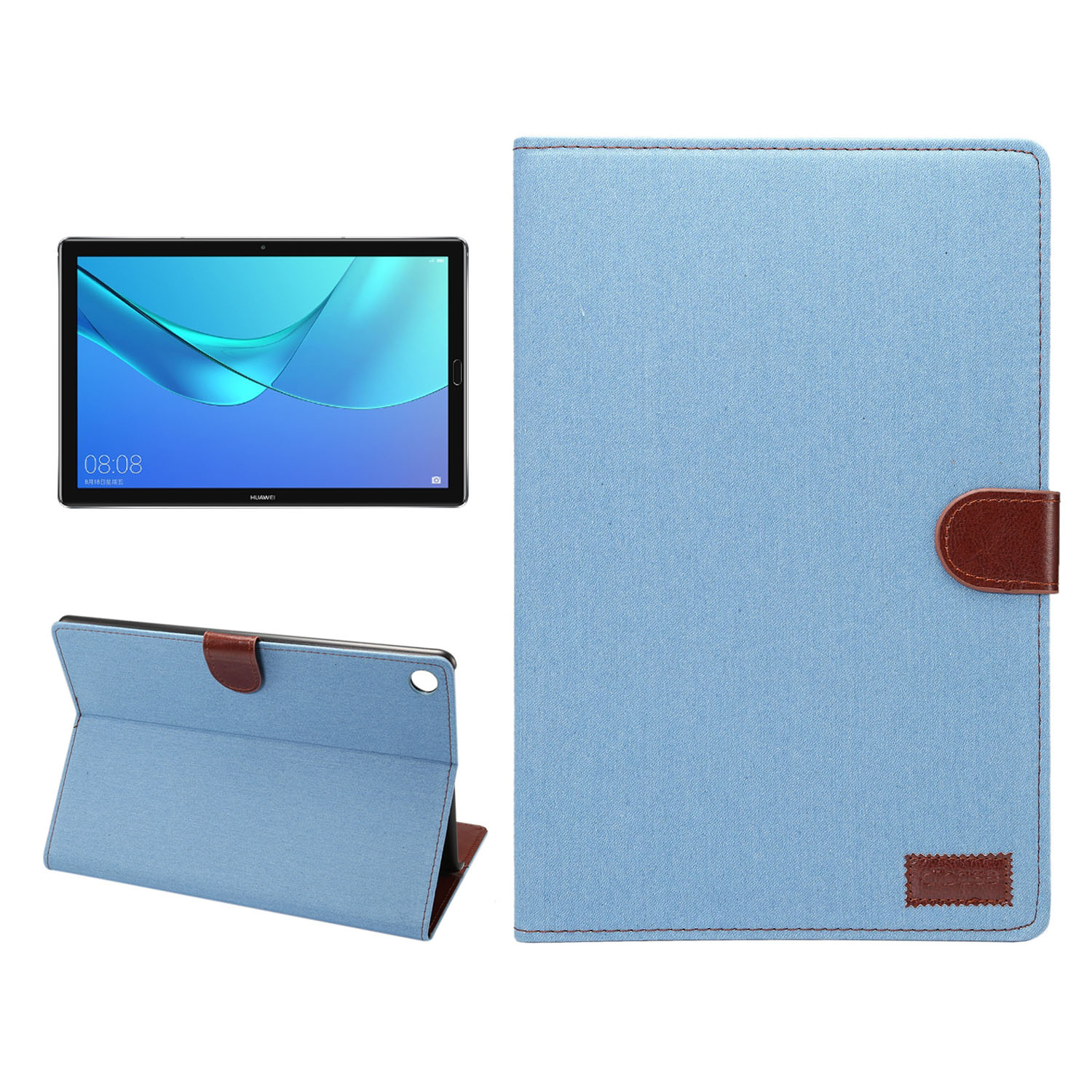 Case Huawei MediaPad M5 Pro 10.8 นิ้ว #เคสฝาพับหนัง PU ผิวยีนส์พับตั้งได้ Jeans Cloth Leather Wallet