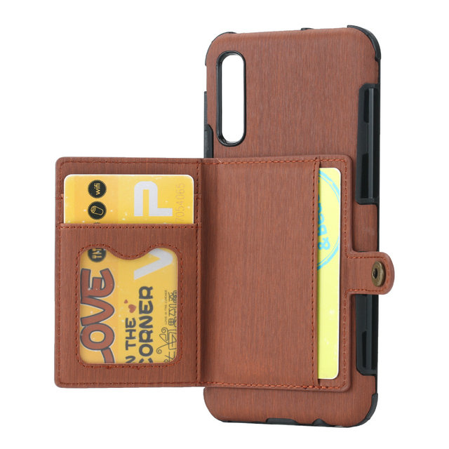 เคส Samsung Galaxy A50 / A50s / A30s #เคสฝาหลังพลาสติกเคลือบหนัง PU มีช่องใส่การ์ดพับได้ Brushed Card Slots PU Leather Coated Hard PC Casing