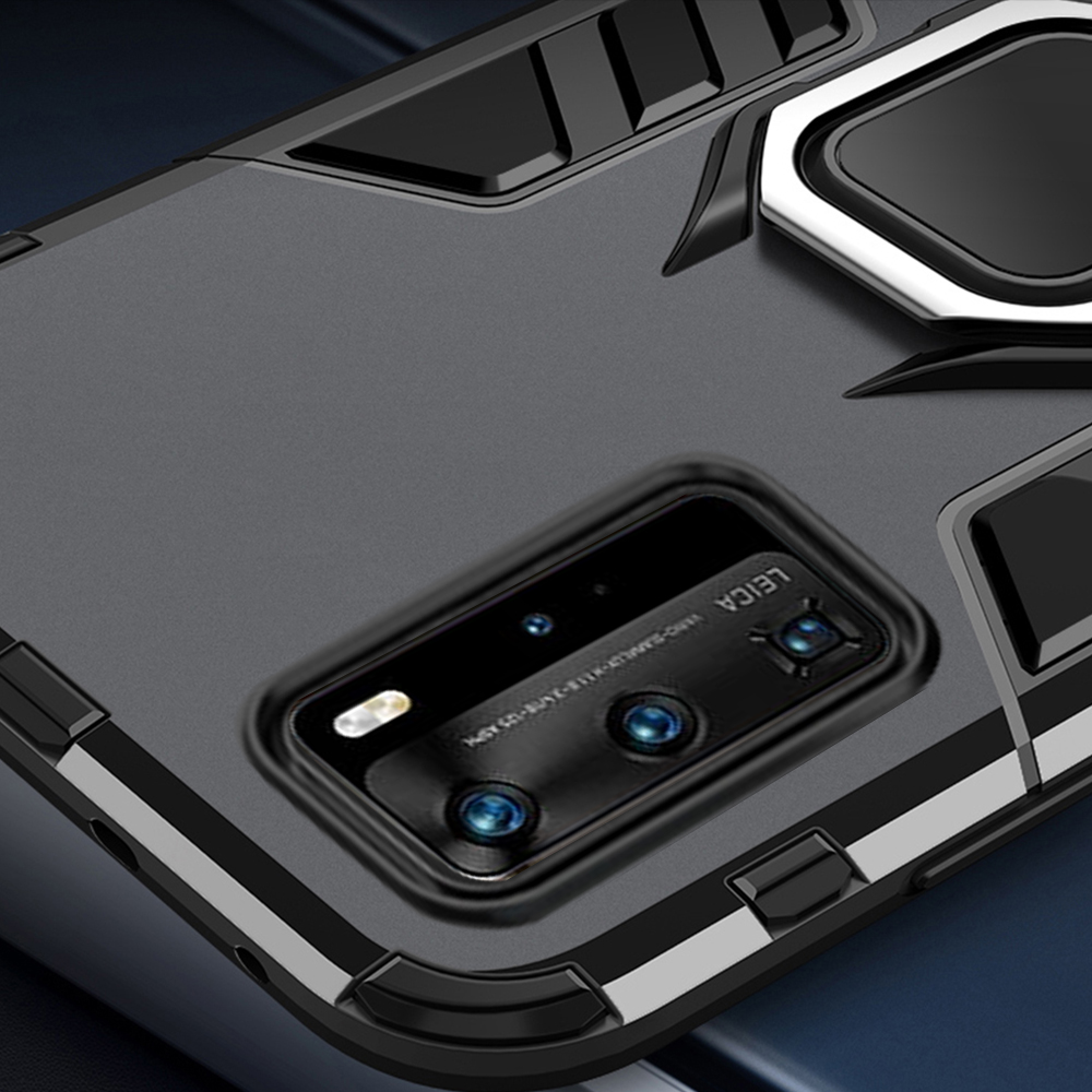 Case Huawei P40 #เคสฝาหลังพลาสติกแข็ง +TPU Hybrid Case มีแหวนสวมนิ้วโลหะ