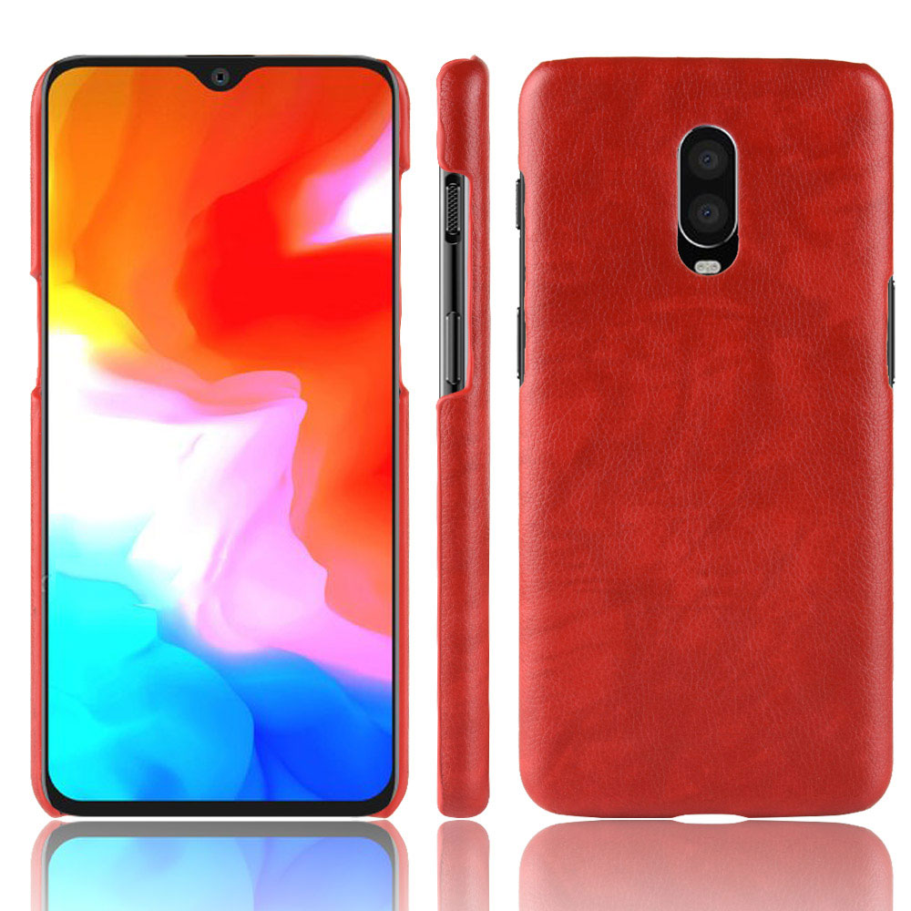 เคส OnePlus 6T #เคสฝาหลังพลาสติกแข็งเคลือบหนัง PU ลายผิวลิ้นจี่ Litchi Skin Leather Coated