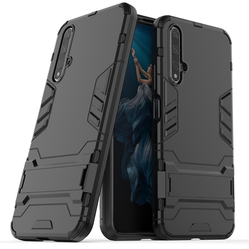 Case Huawei Nova 5T #(พร้อมส่ง)เคสฝาหลังพลาสติก ไฮบริด TPU + Kickstand สีดำ