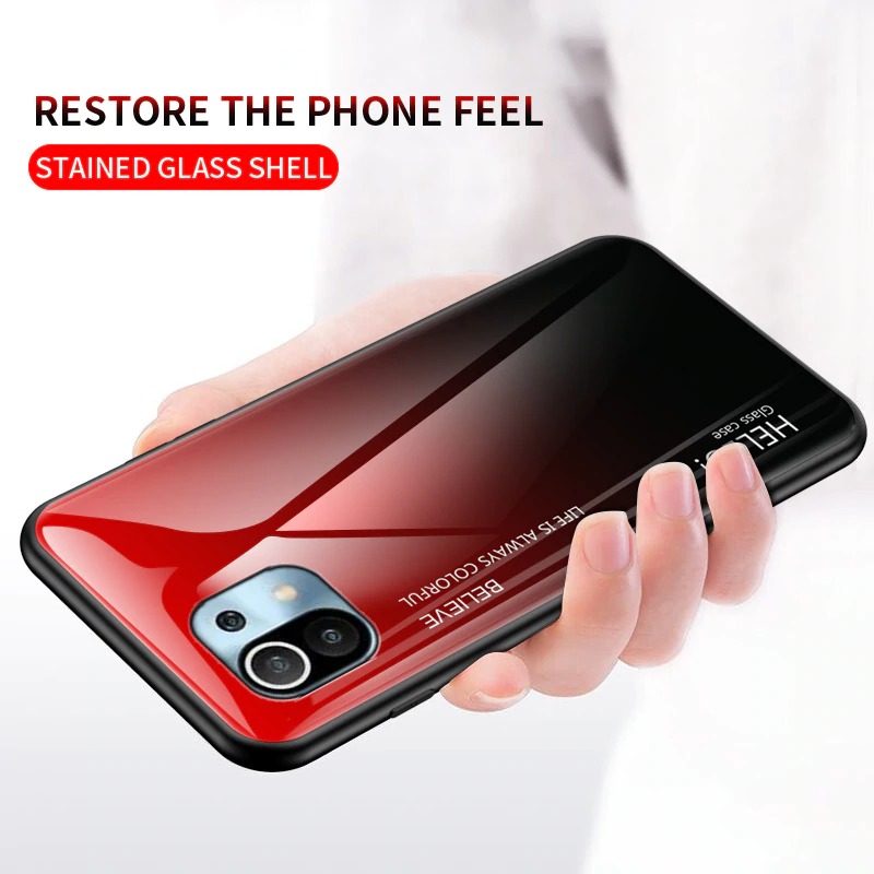 เคส Xiaomi Mi 11 #เคสฝาหลัง Gradient Color Glass + PC + TPU Hybrid Case